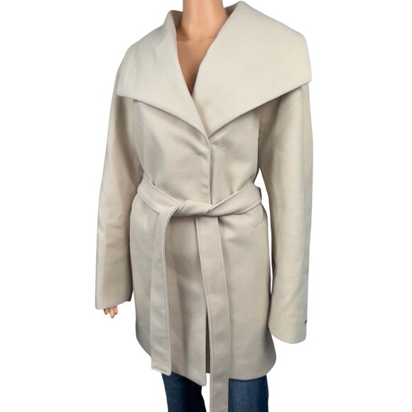 Tahari Coat Womens XXL Cream Wrap Faux Wool Water-Resistant Pockets Tie Belt 2XL - Picture 1 of 12